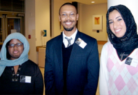Quinton McArthur (center), Assoc. Dir. of MIT Admissions, with MSA members Nour and Iman at an MSA Faculty and Administration Dinner for Ramadan in 2008. 