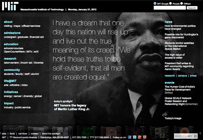 MIT Homepage, January 21, 2013