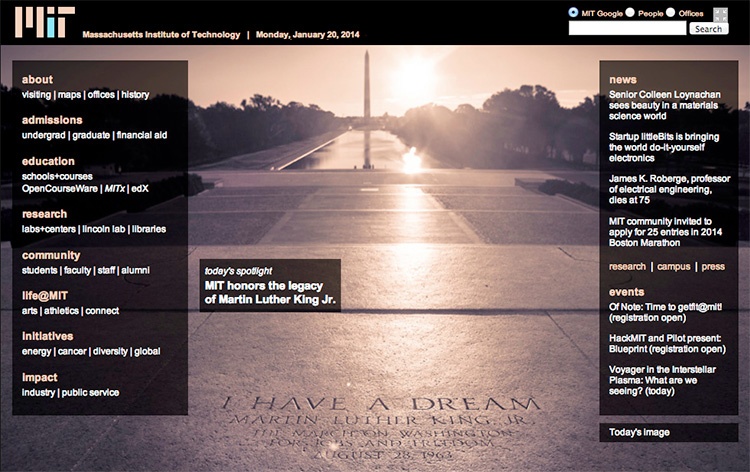MIT Homepage, January 2014