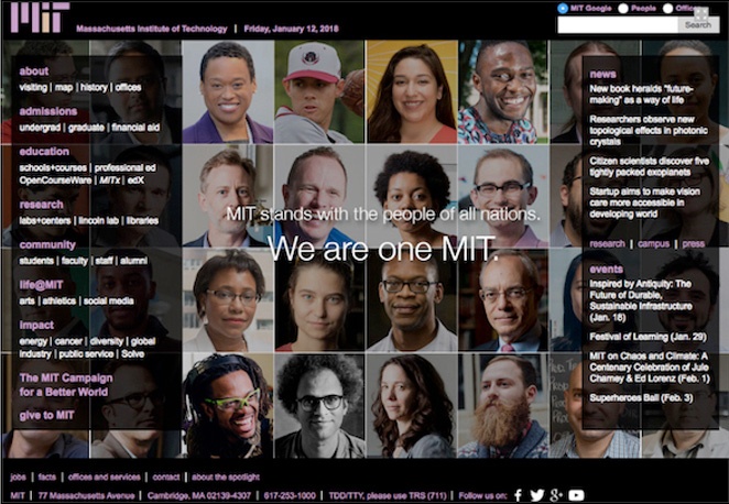 MIT Homepage, January 12, 2018